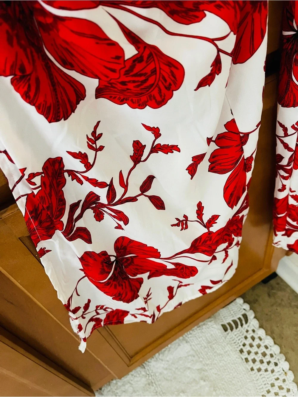 RAW EDGE Women’s Jumpsuit LARGE Red white Floral Overall Wide Leg size L - Picture 5 of 5